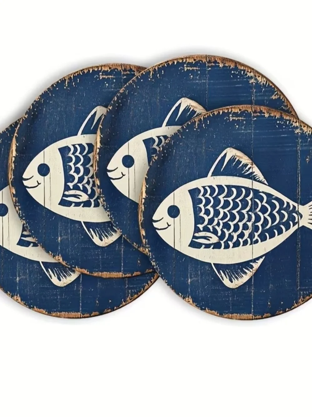 Blue Fish Coaster Set - Blue Decorative Fish Drink Coasters Set Of 4
